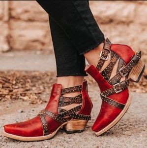 Freebird Frye Wasp Red Leather Western Sandal Booties Boots Shoes 9